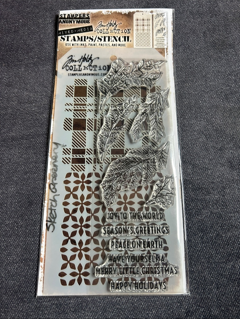 Tim Holtz Mixed Media Holiday Stamps & Stencil - Black/Gray